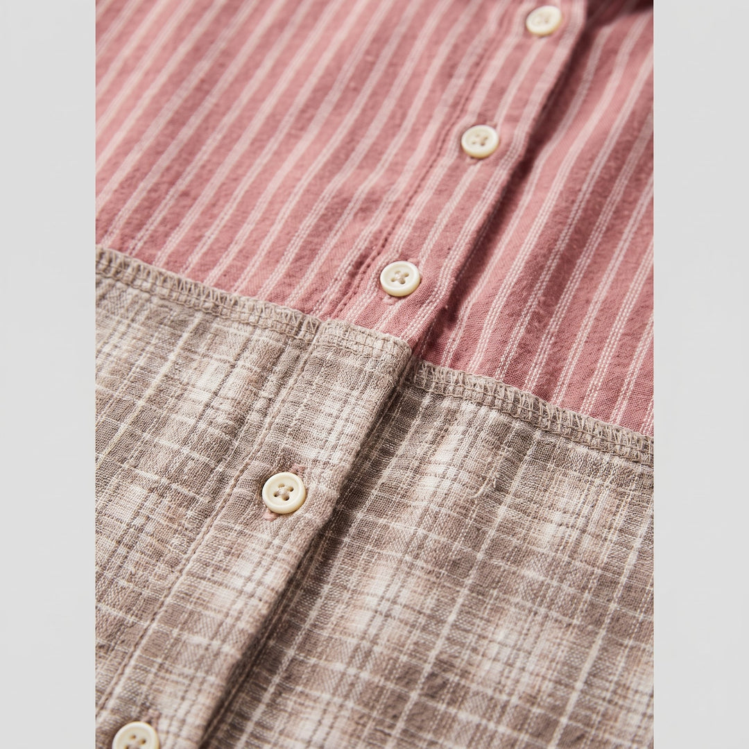 Serene lounge set plaid patchwork fabric close-up detail