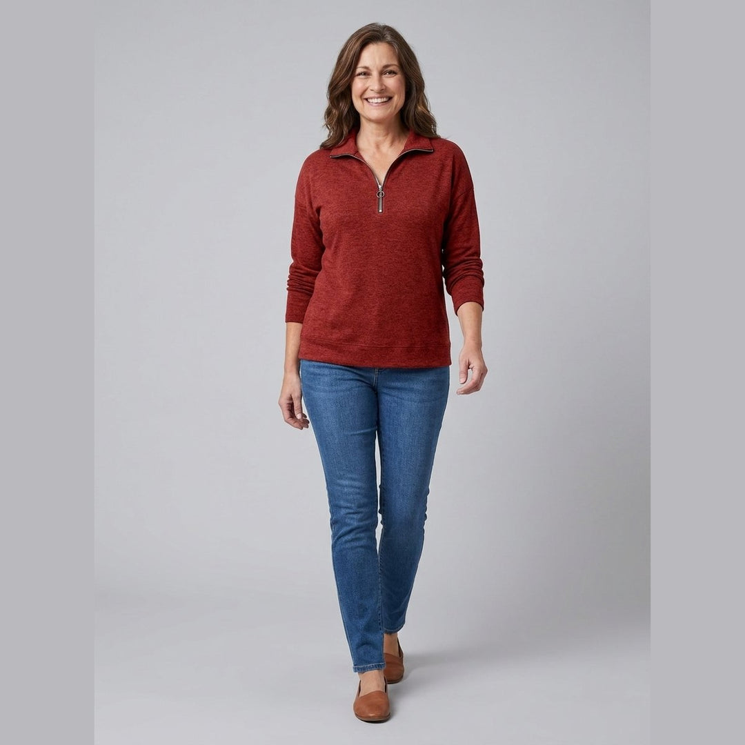 Sheena quarter-zip long-sleeve top in red