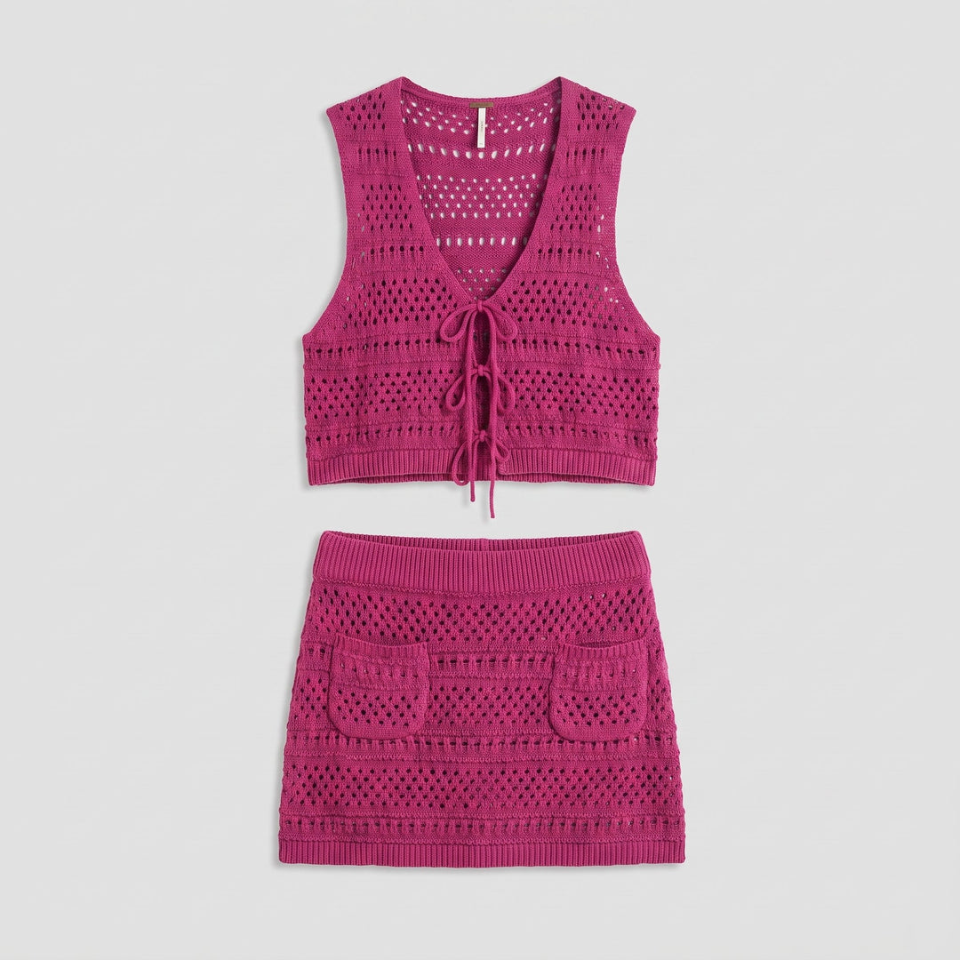 Sienna Crochet Set product flat lay vest and skirt
