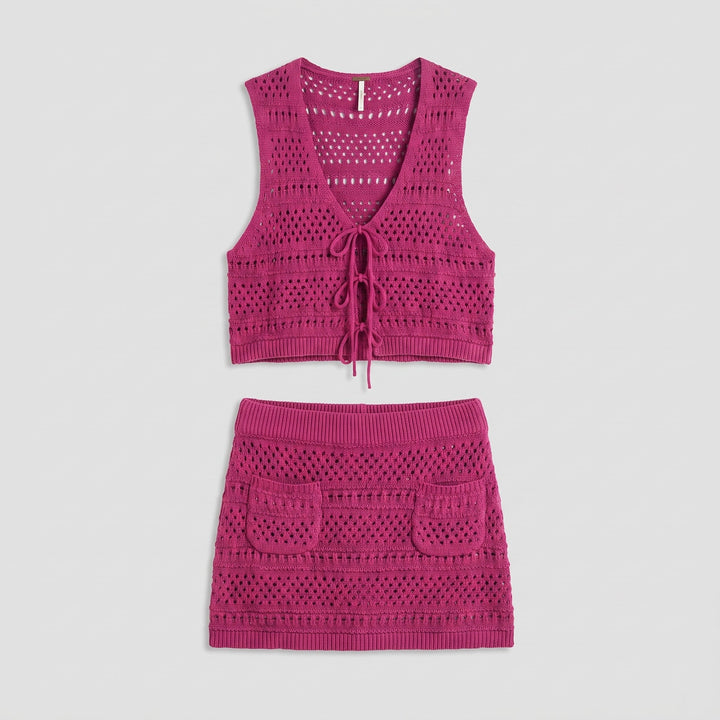 Sienna Crochet Set product flat lay vest and skirt