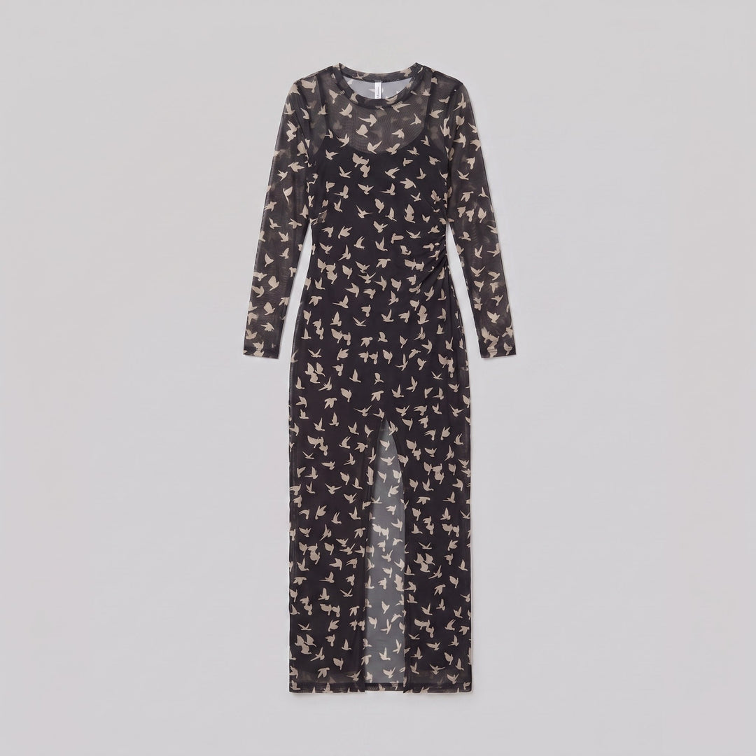 Sienna black mesh maxi dress, product flat-lay