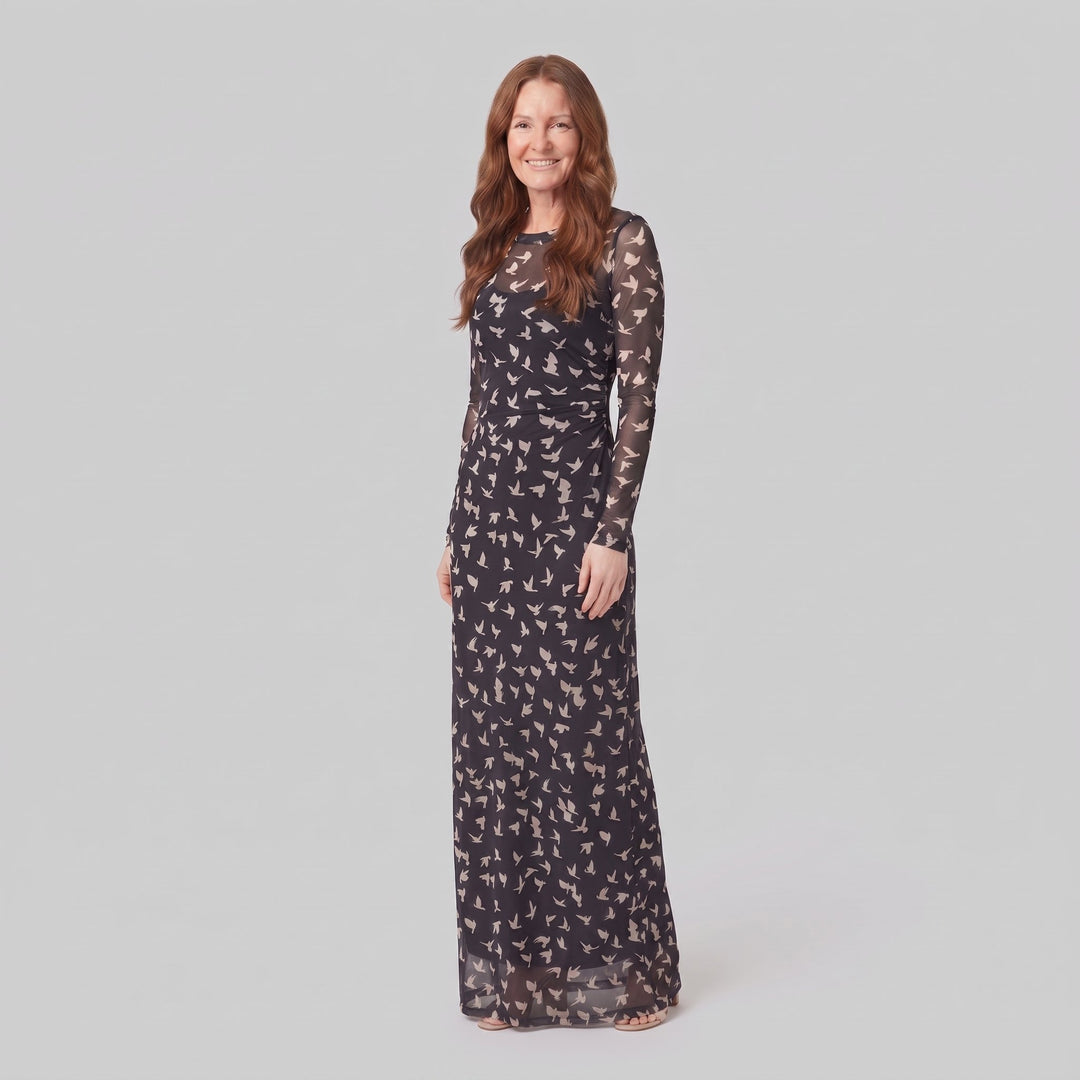 Sienna black mesh maxi dress, front view, alternate pose