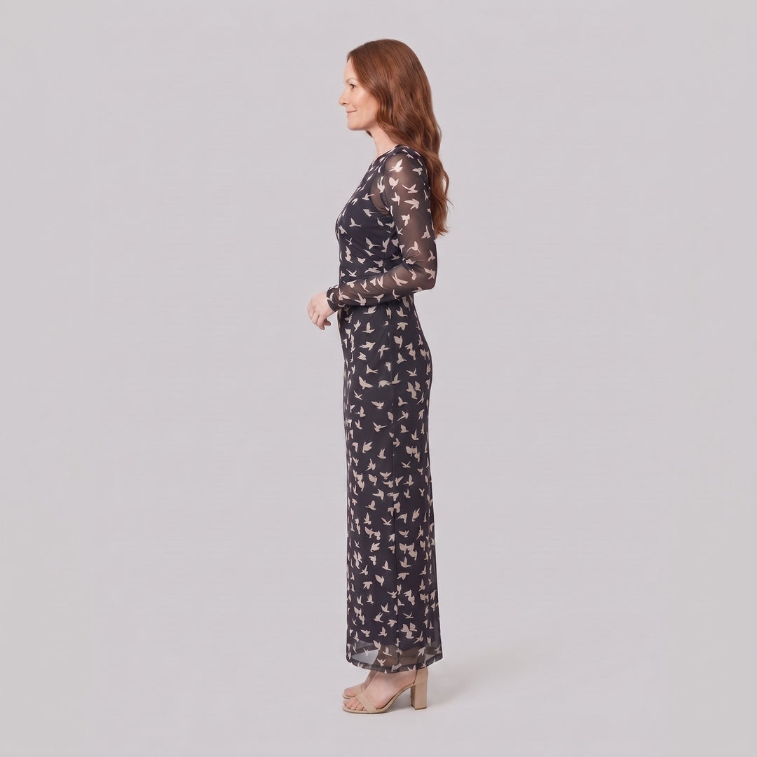Sienna black mesh maxi dress, side view on model
