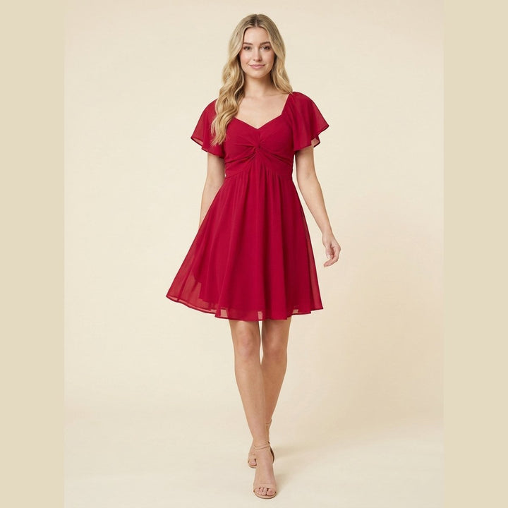 Sienna V red chiffon flutter-sleeve mini dress