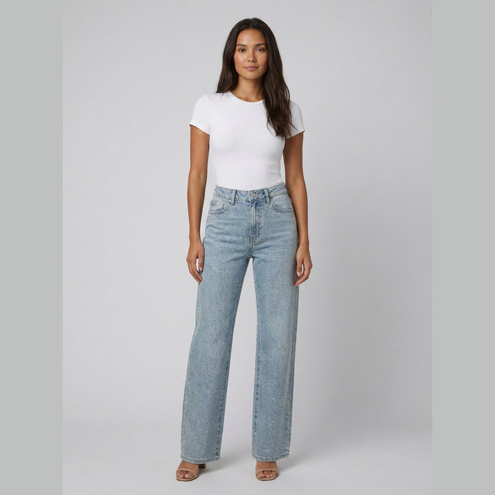 Sierra glitter high-waist wide-leg jeans front