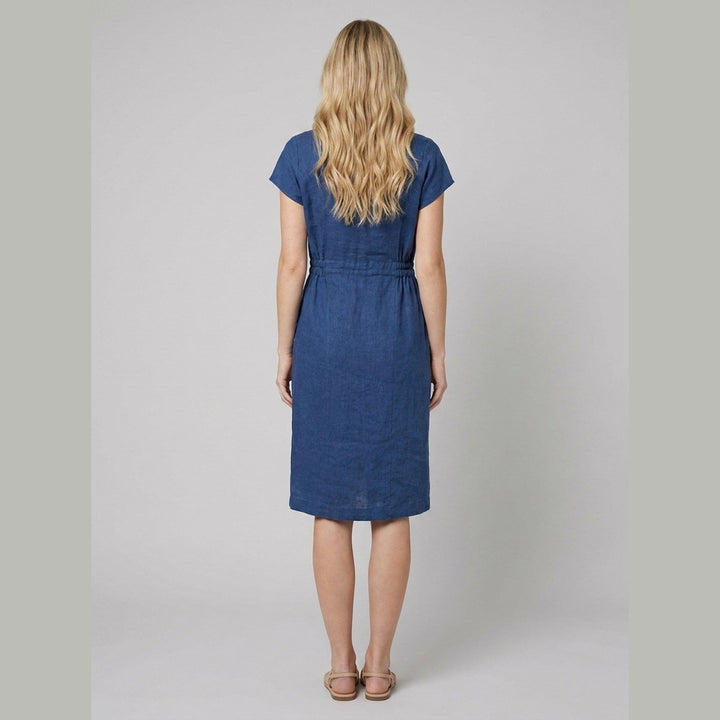 Sierra indigo linen dress back