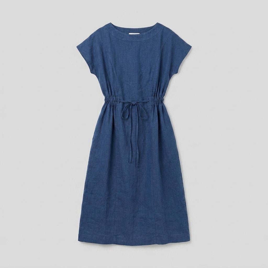 Sierra indigo linen dress flat-lay