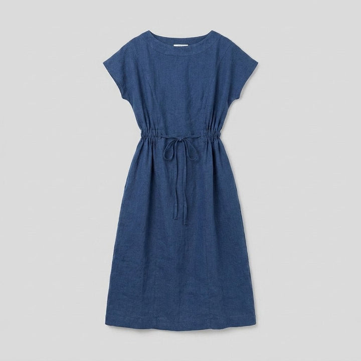Sierra indigo linen dress flat-lay