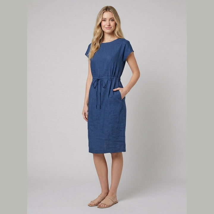 Sierra indigo linen dress side