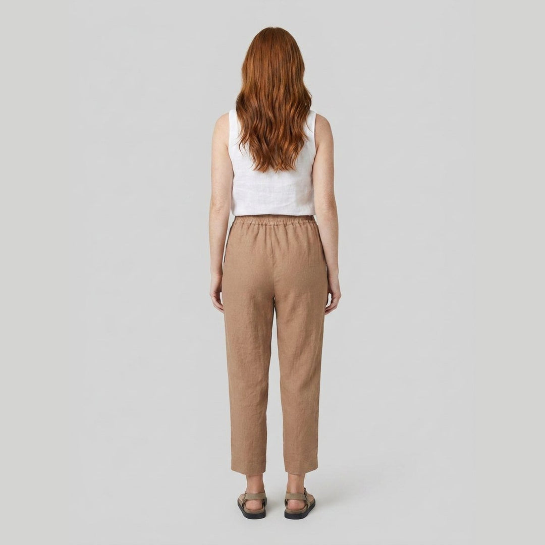 Sierra tan linen pants back view