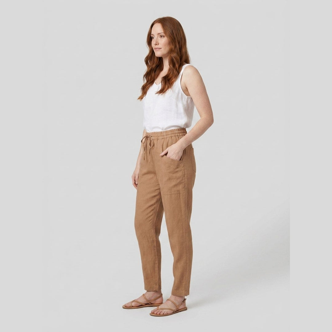Sierra tan linen pants side view