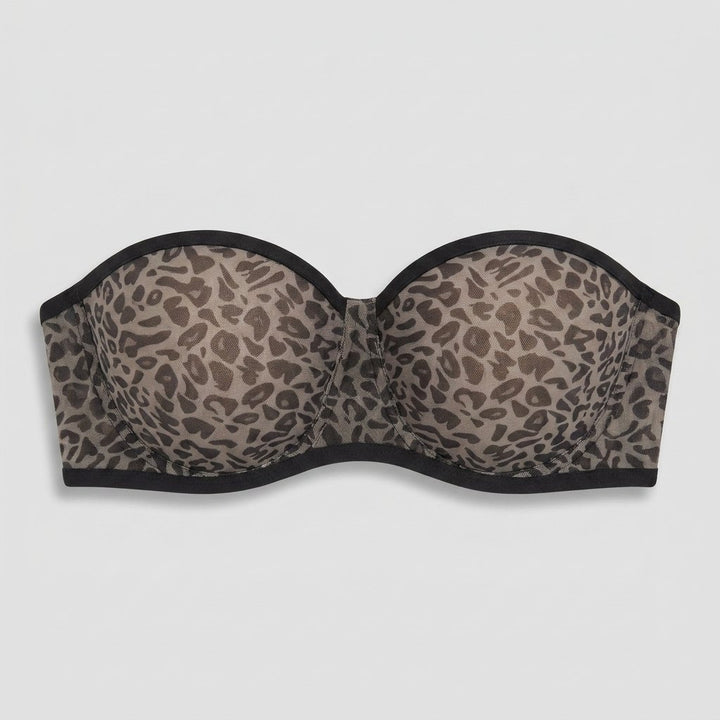Sleek Balconette Bra White Leopard taupe mesh strapless