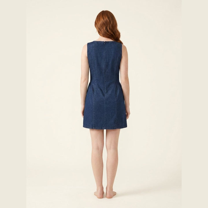 Sleek Denim Dress dark blue back view