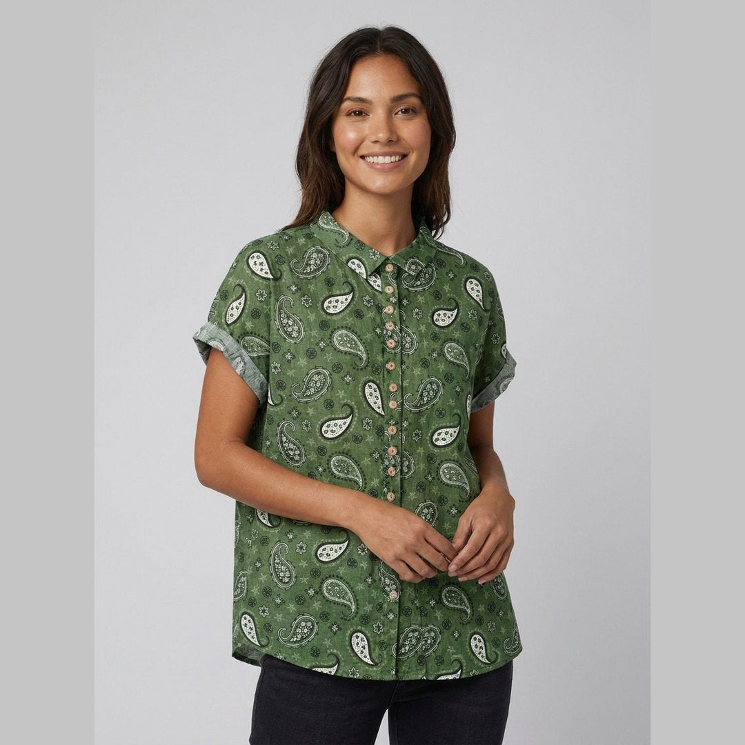 Sola blouse Peter Pan collar green paisley