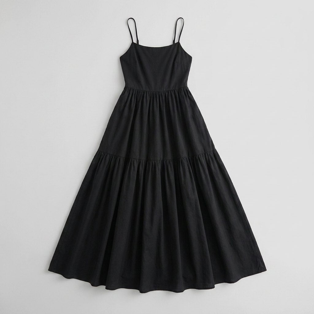 Sola black backless tiered maxi summer dress product flat-lay