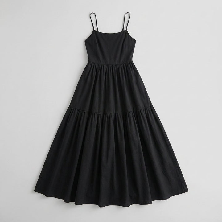 Sola black backless tiered maxi summer dress product flat-lay