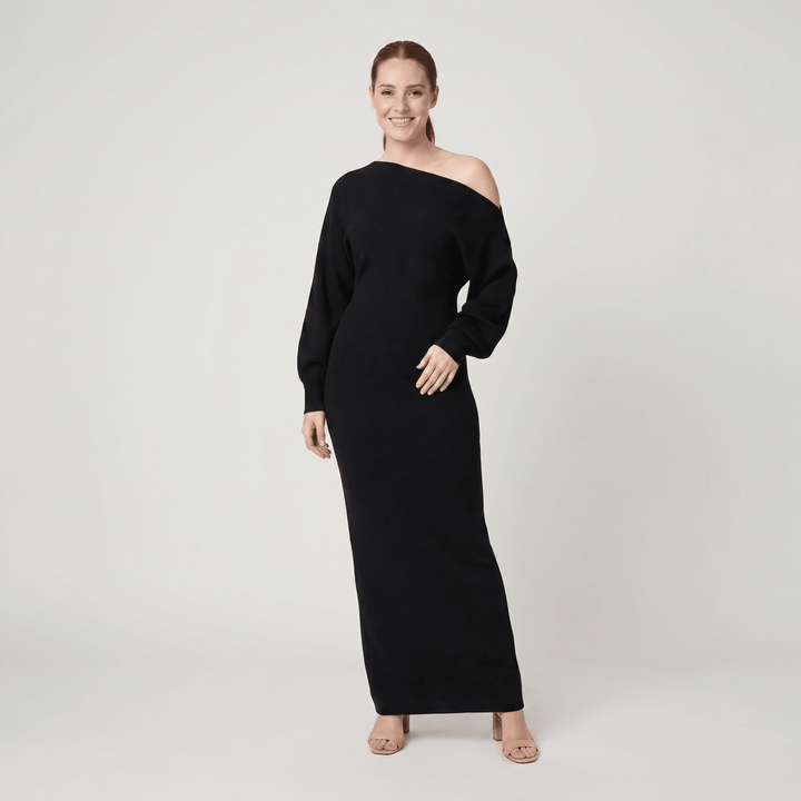 Solange strapless knit maxi dress black on model