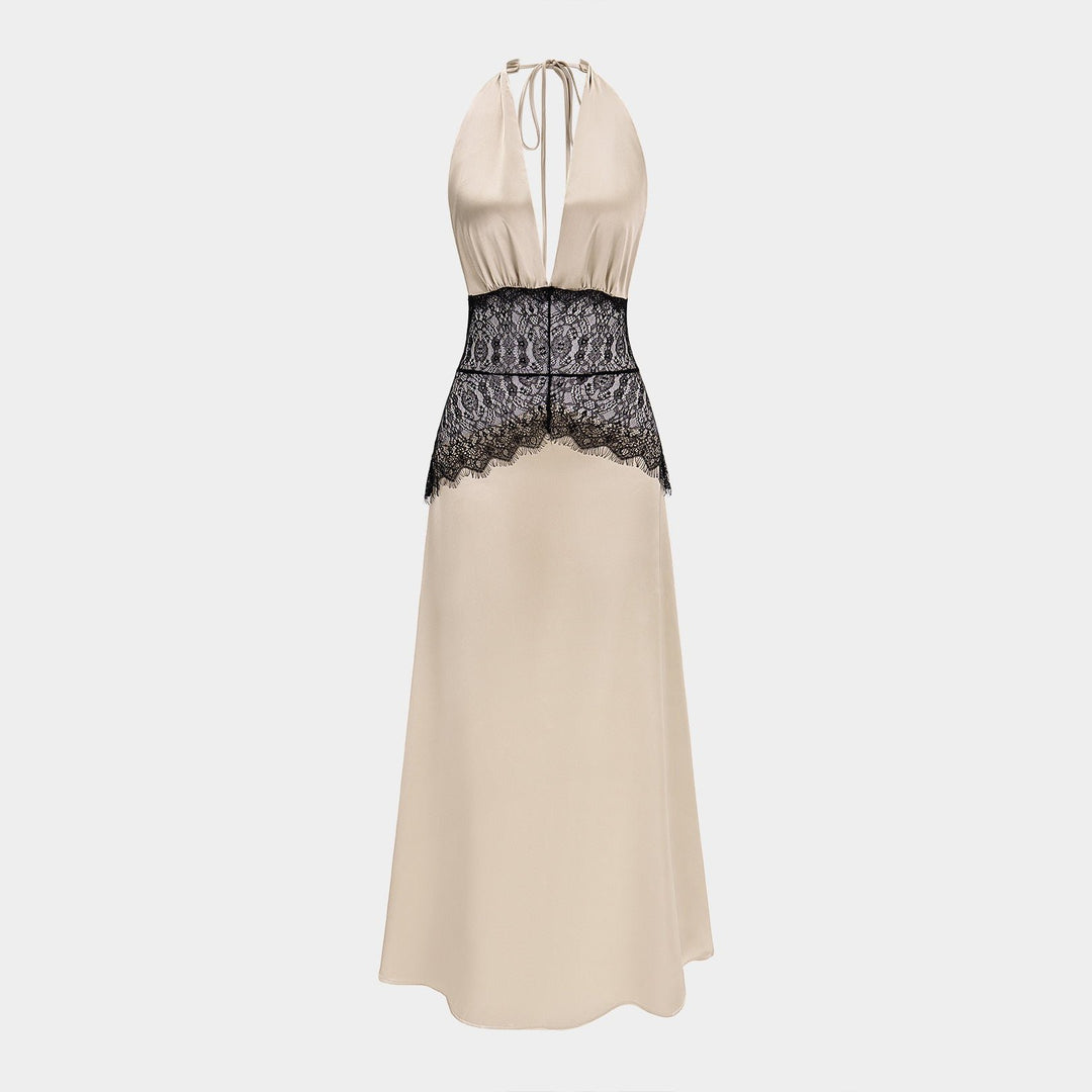 Soleil satin maxi dress product flat lay