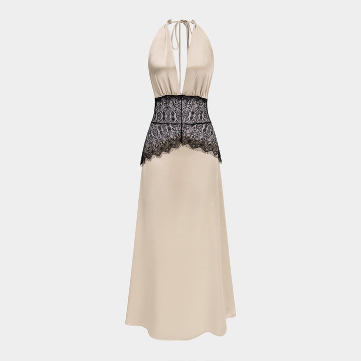 Soleil satin maxi dress product flat lay