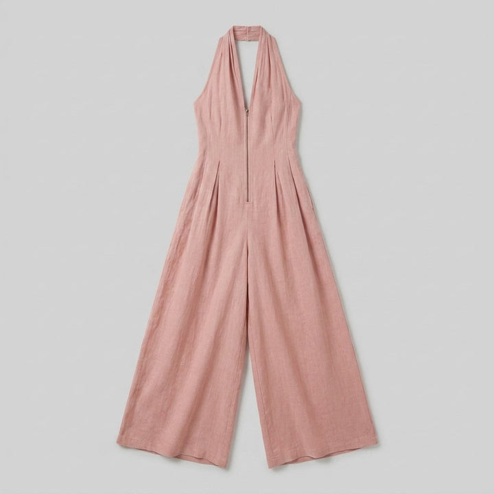 Pink cotton-linen jumpsuit, flat lay