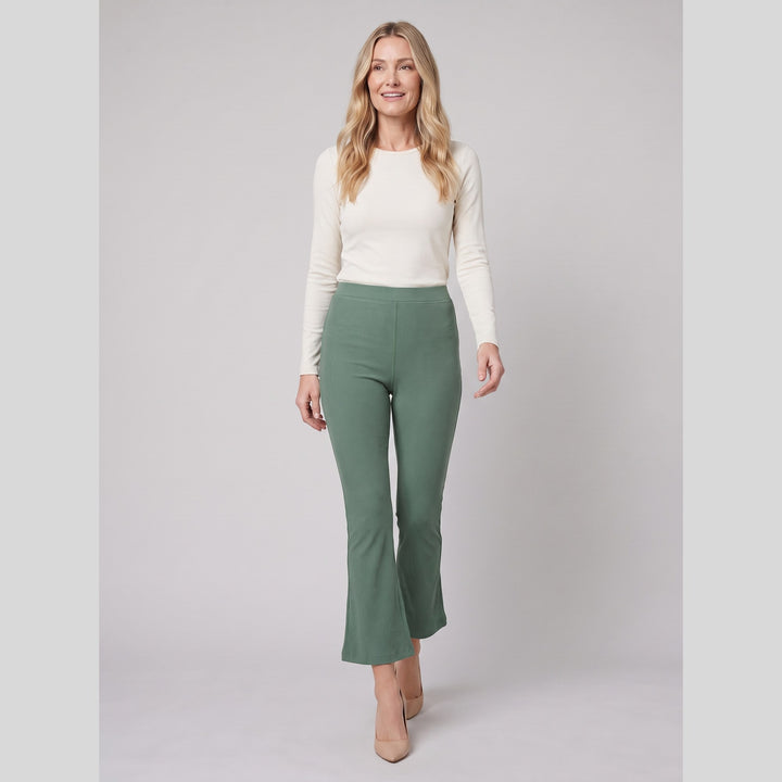 Sage green high-rise flare pants in movement - The store Vancouver