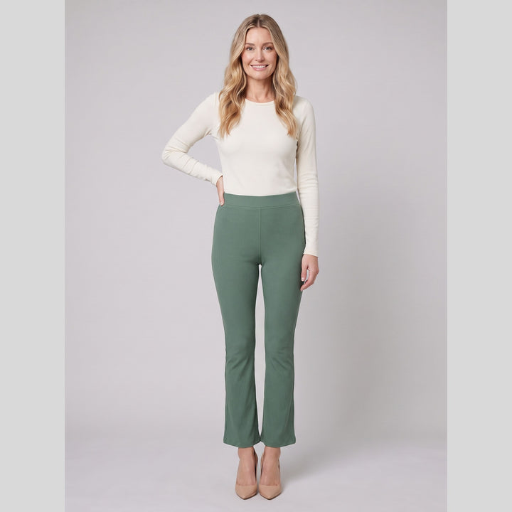Sage green stretchy high-rise cropped flare pants - The store Vancouver