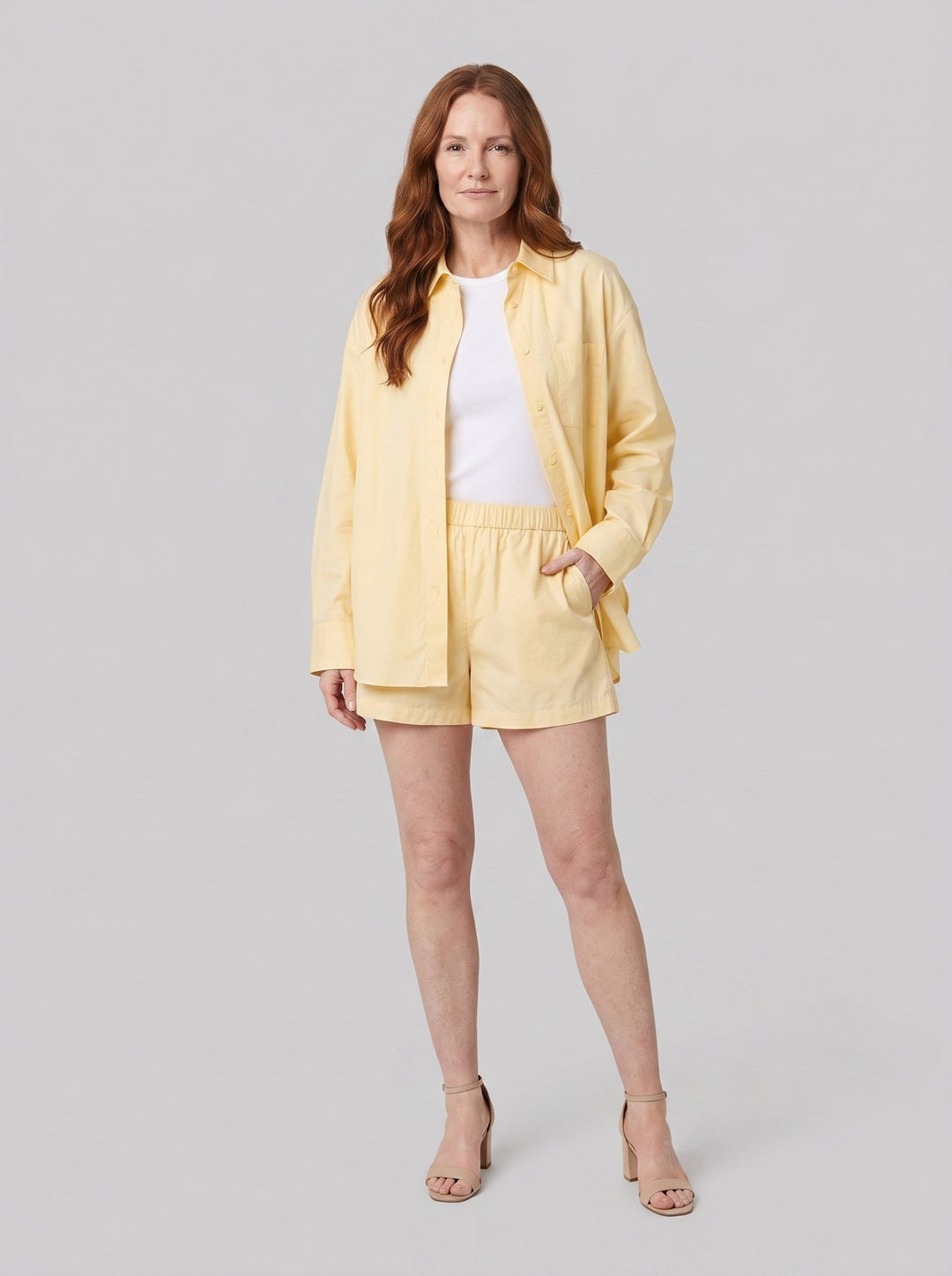 Sunday Poplin Set yellow oversized poplin shirt and shorts front