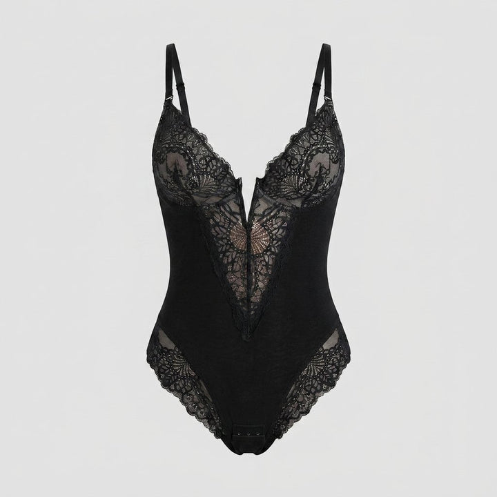 Svelte lace deep-V bodysuit black
