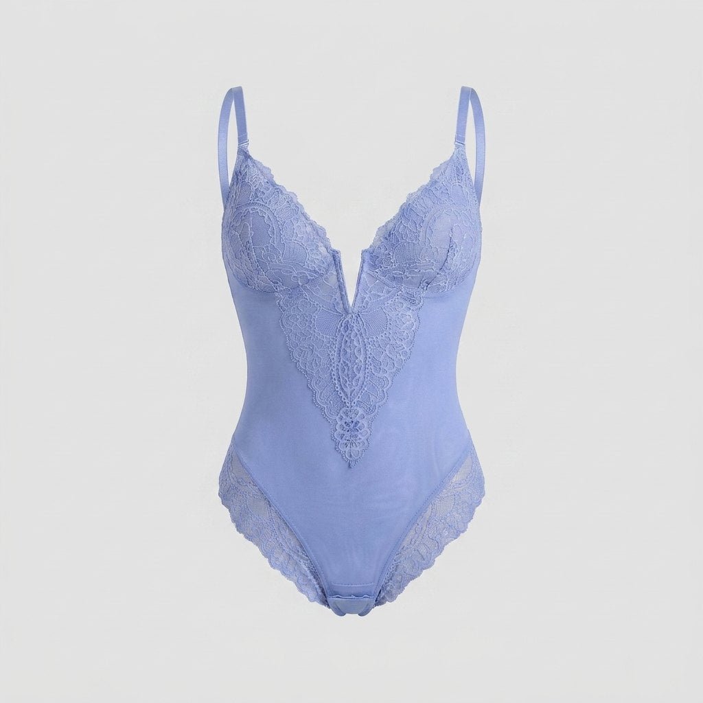 Svelte lace deep-V bodysuit light blue