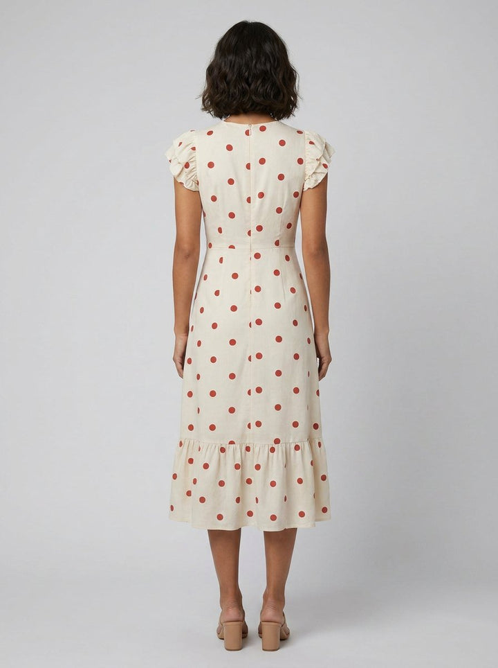 Sybille polka dot midi dress back view