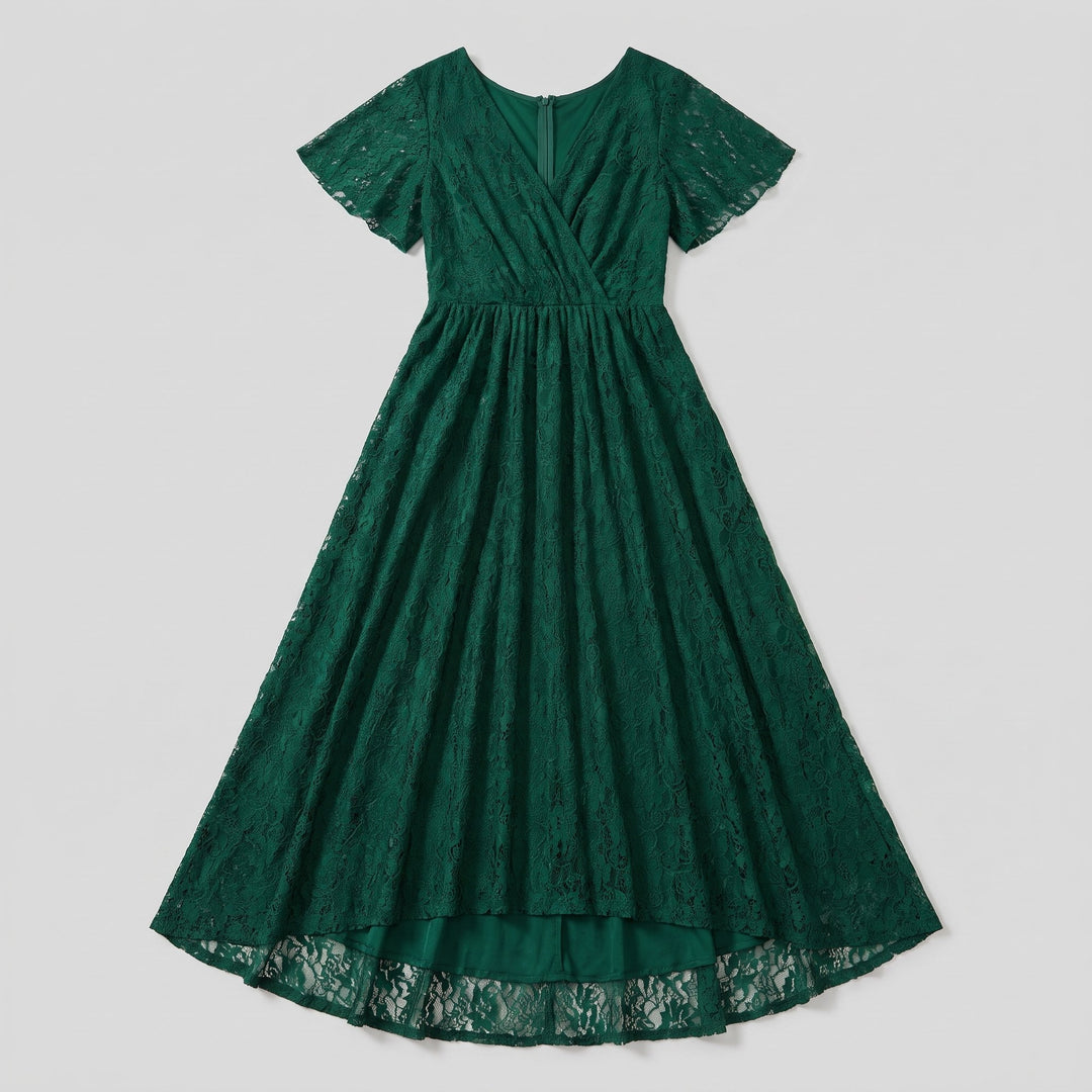 Dark green lace maxi dress flat lay product photo - The store Vancouver