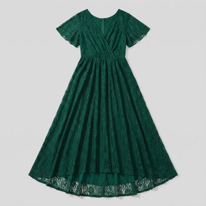 Dark green lace maxi dress flat lay product photo - The store Vancouver