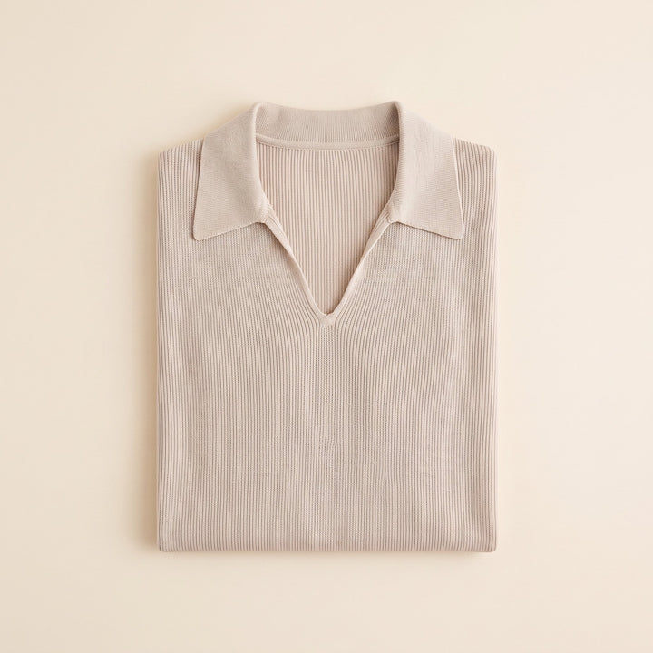 Talon sand knit mens polo folded flat lay