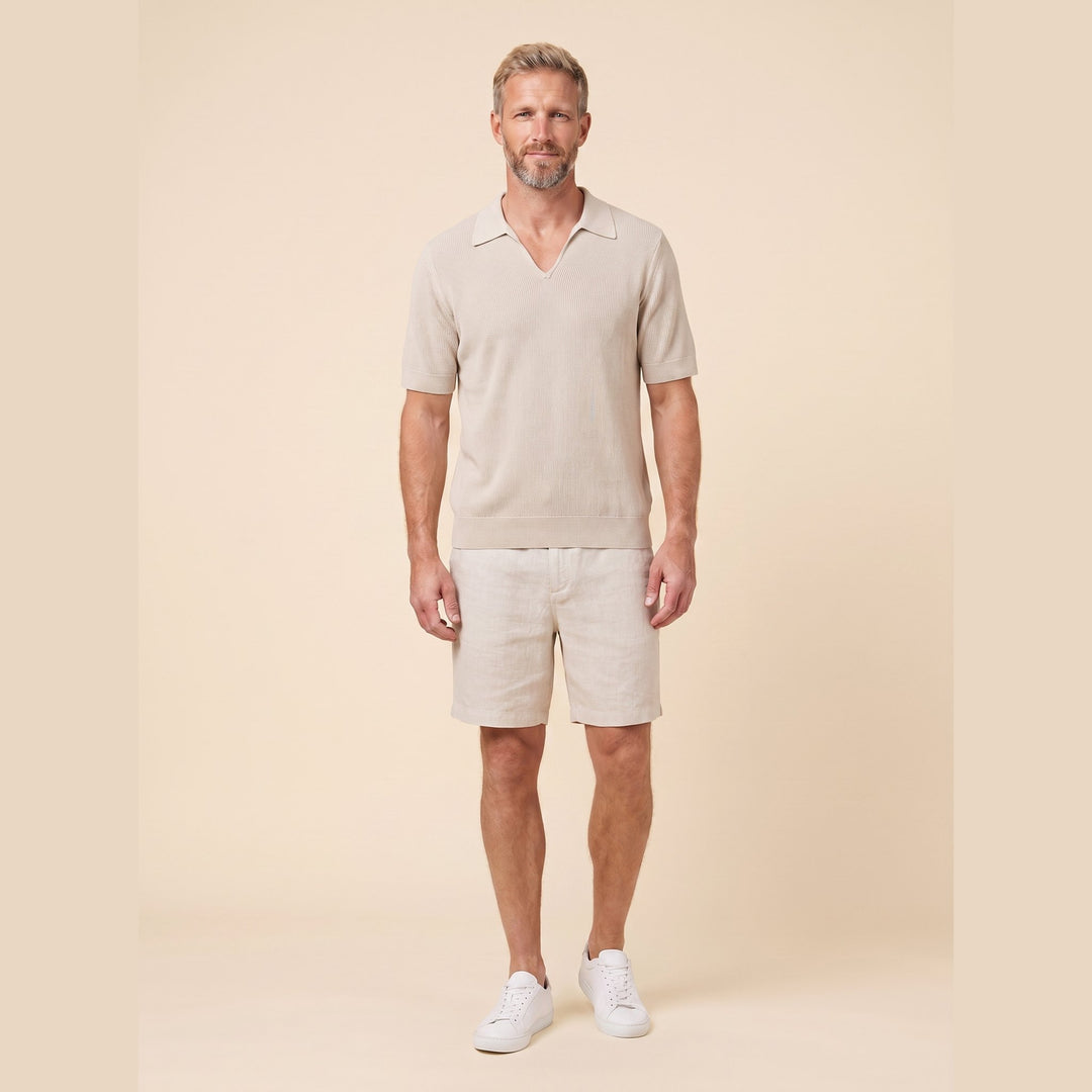 Talon sand knit johnny-collar mens polo front