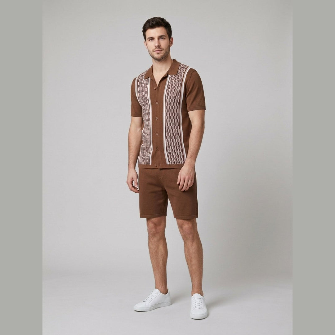 Tango knit polo set coffee on model