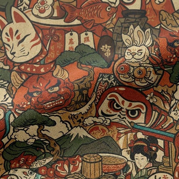 Taro folk motifs shirt fabric close-up