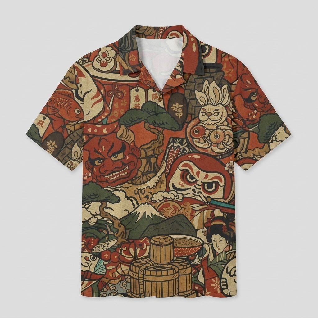 Taro folk motifs shirt product flat lay