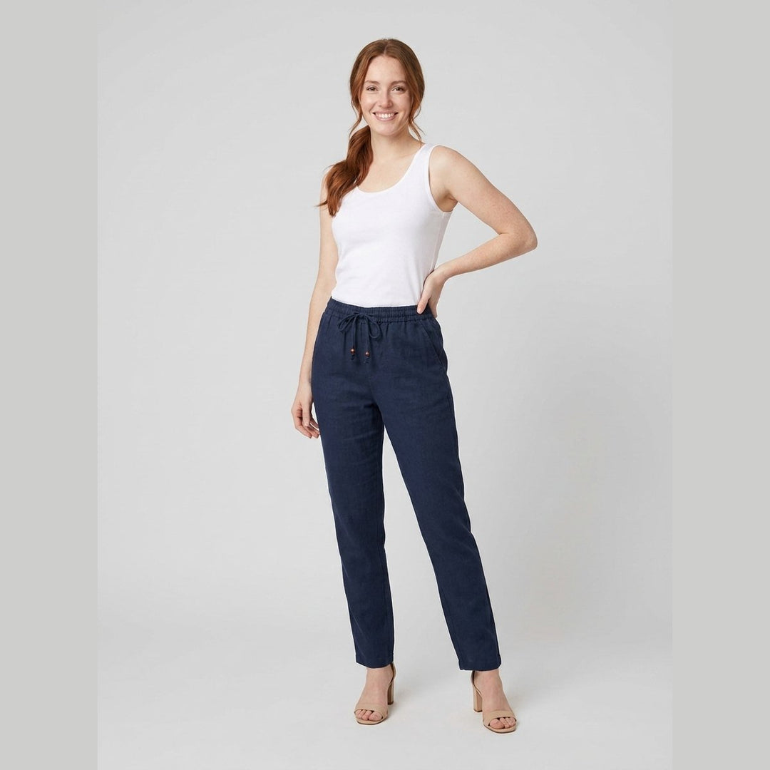 Teddy women's linen pants dark blue on model