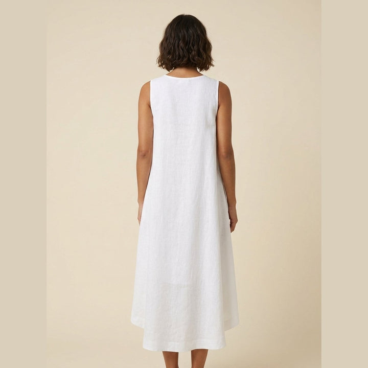 Tessa white linen dress back on model