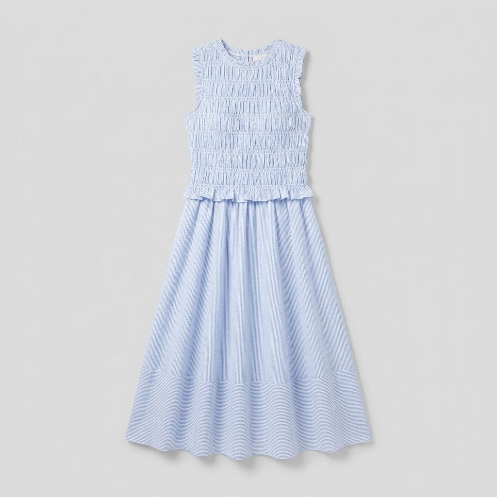 Thalia striped smocked top and midi skirt set product flat lay