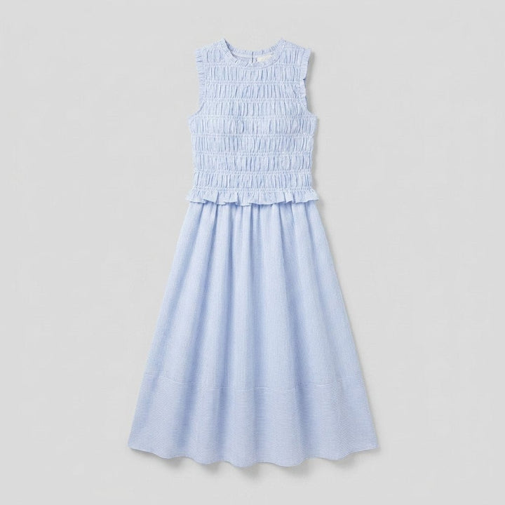 Thalia striped smocked top and midi skirt set product flat lay