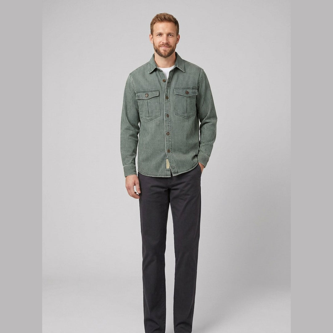 Theodore vintage denim shirt green on model