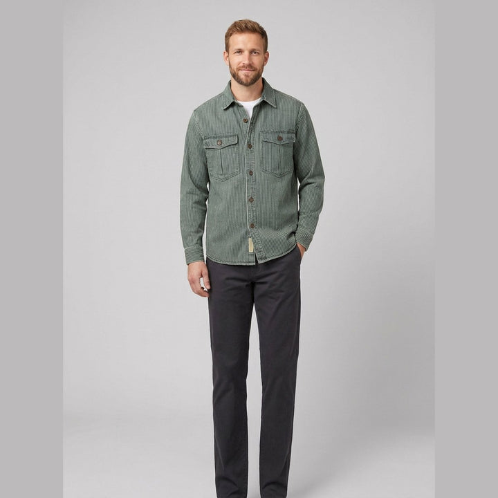 Theodore vintage denim shirt green on model