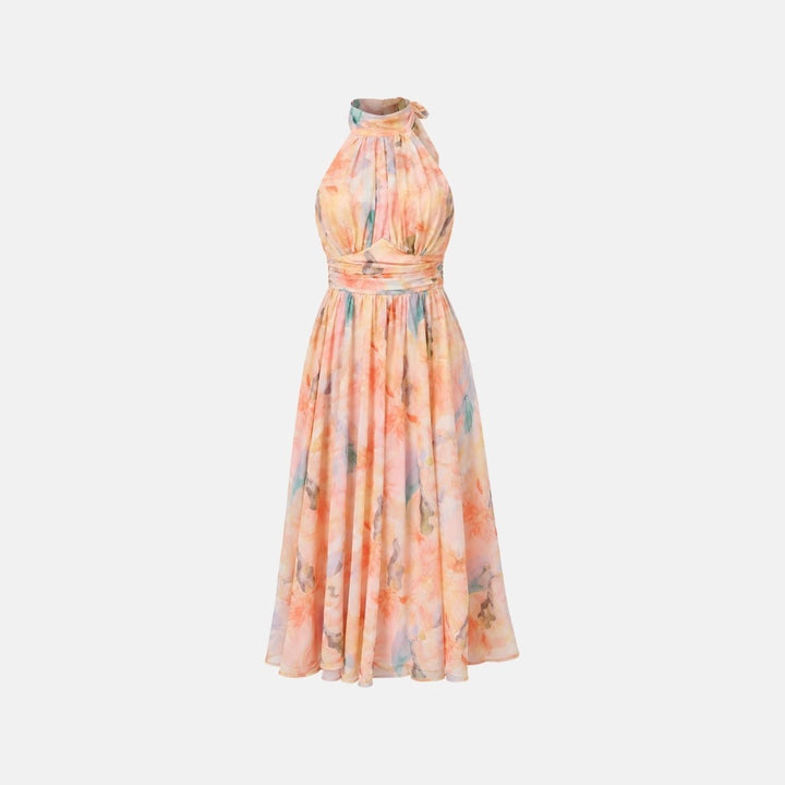 Thirza floral halter midi dress flat lay
