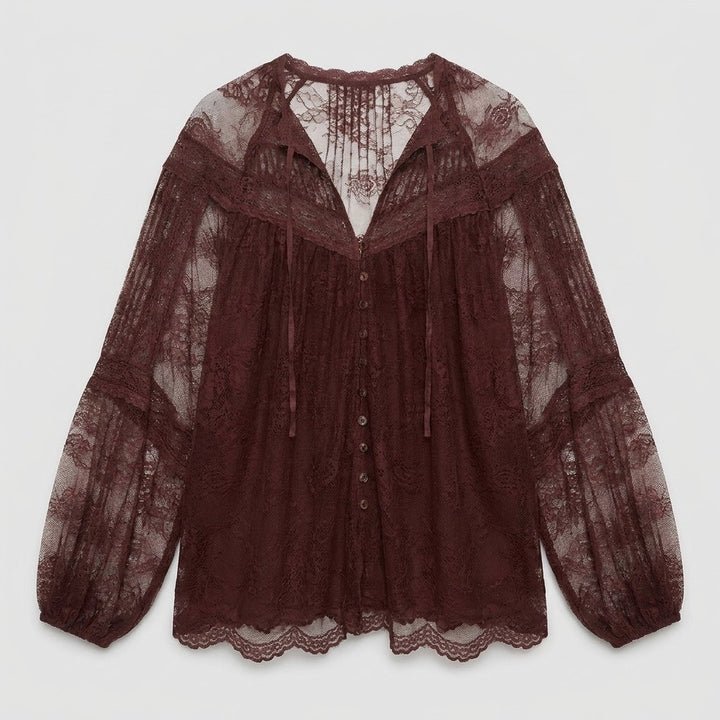 Tiana burgundy lace blouse product flat lay