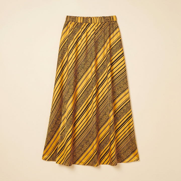 Satin maxi skirt laid flat, ankle length