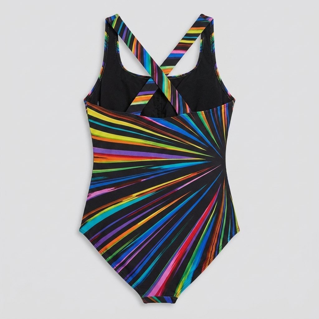 Black striped beach cover-up, back view