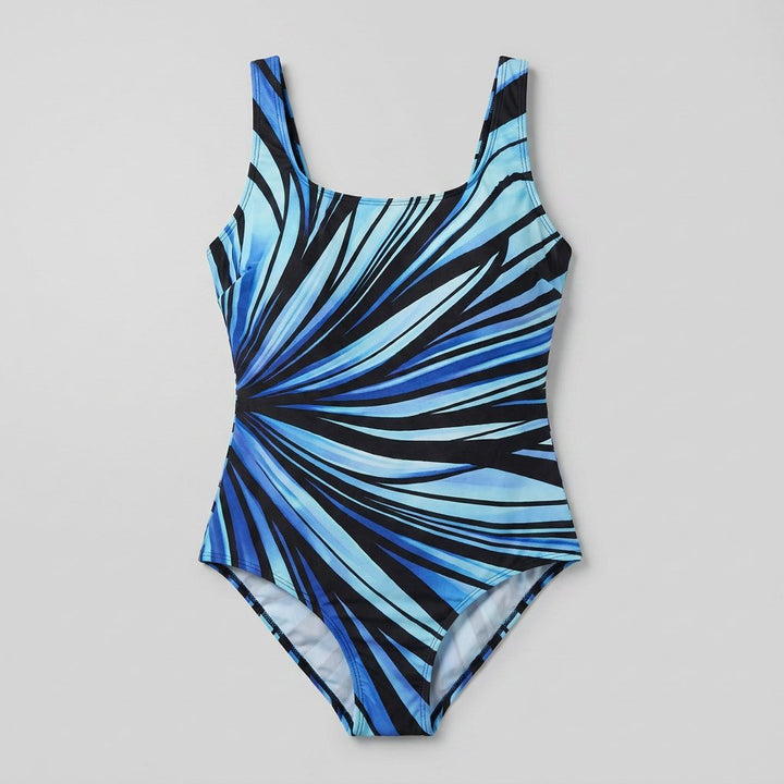 Blue striped beach cover-up, front view