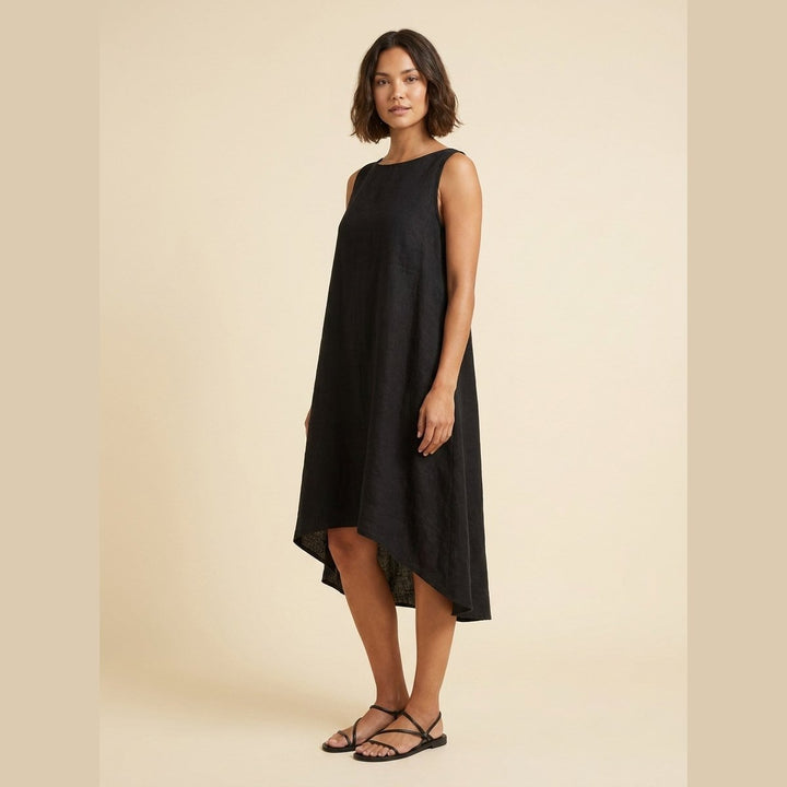Toscana black linen dress side