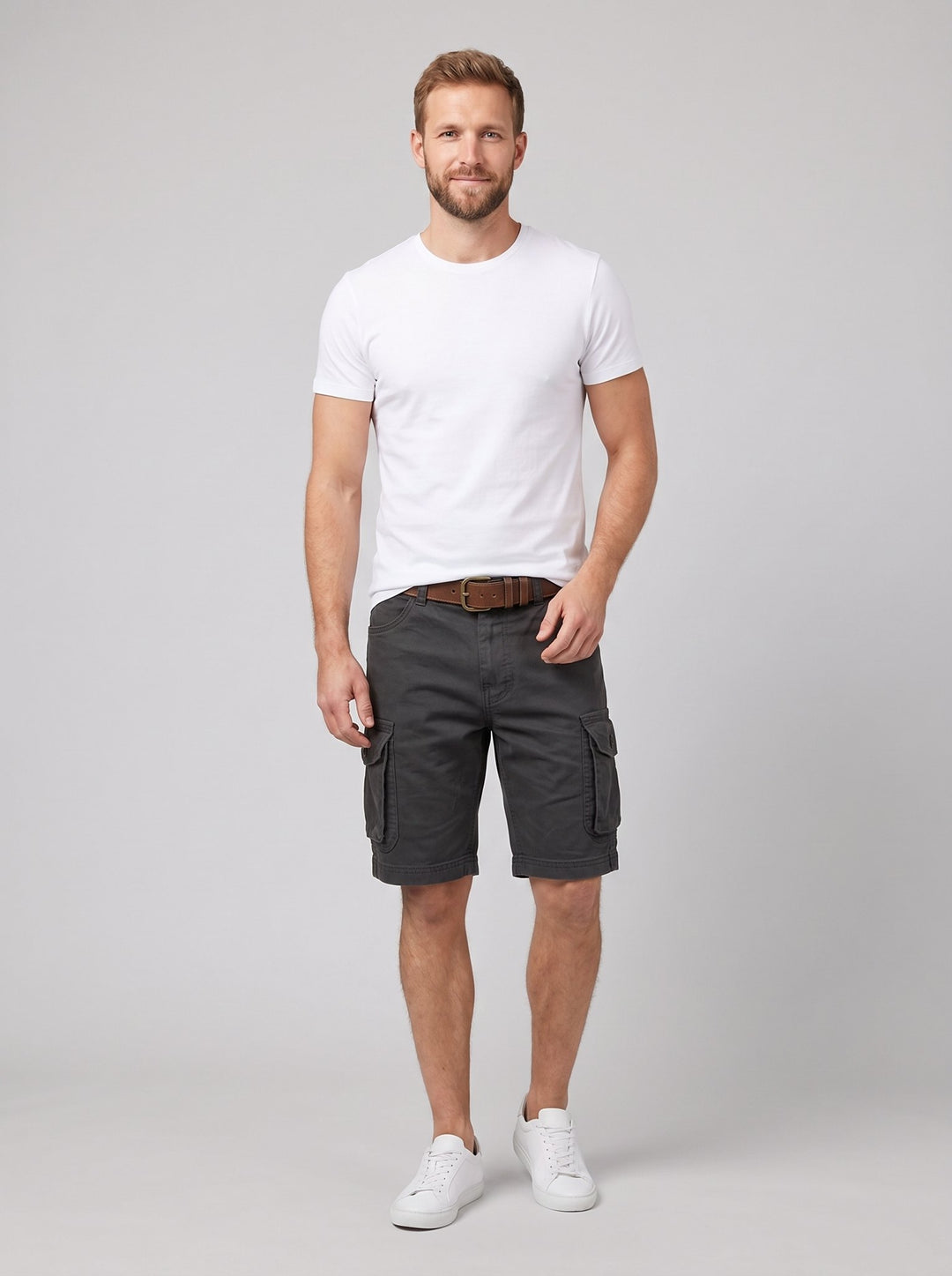 Trailmark cargo shorts charcoal front on model